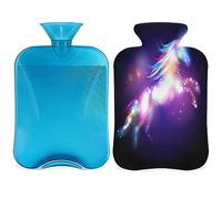 Magic Unicorn - Botella de agua caliente con funda esponjosa, 2 L, gran capacidad, diseño de unicornio galaxia, bolsa de agua para noches acogedoras, alivio del dolor, espalda, cuello y hombros