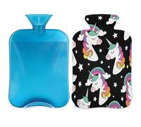 Magic Unicorn Star - Botella de agua caliente con funda, bolsa de agua caliente de 2 litros para aliviar el dolor, cuello suave y hombros, calentador de pies de mano, compresa fría y caliente para