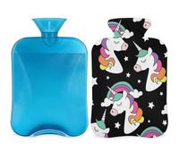 Magic Unicorn Star - Botella de agua caliente con funda, bolsa de agua caliente de 2 litros para aliviar el dolor, cuello y hombros, manos, pies, compresa caliente y fría