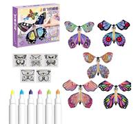 Magic White Painting Butterflies, Spring Wind-Up Toys, Butterfly Toy Card | 8.27x6.89x1.57 inches Rubber Band Powered Wind Up Butterfly Toy Card for Kids Birthday Wedding Party