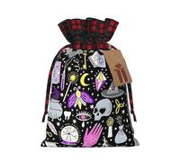 Magic Witch - Bolsa de Navidad a cuadros a juego con cordón, 4.7 x 6.9 pulgadas para Navidad, Halloween