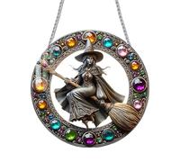 Magic Witch Window Pendant - Round Acrylic Art Hangable Ornament Multi Functional Wall Art Decor for Window Wall Terrace Garden Porch Door Home Hanging Decoration Charm, 7.87x7.87 inches
