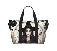 Magic Witch Witchcraft - Bolsa de viaje con estampado de dibujo bohemio con cremallera, bolso casual para viajes de fin de semana y compras al gimnasio, Black, Talla única, Bolsa de viaje