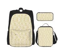 Magic Witch Witchcraft - Mochila de dibujo bohemio para niñas, mochilas escolares con lonchera y estuche para lápices, juego de bolsas escolares 3 en 1, Muchas flores doradas, Talla única