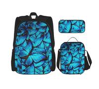 Magic Witch Witchcraft - Mochila de dibujo bohemio para niñas, mochilas escolares con lonchera y estuche para lápices, juego de bolsas escolares 3 en 1, Muchas mariposas azules, Talla única