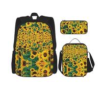 Magic Witch Witchcraft - Mochila de dibujo bohemio para niñas, mochilas escolares con lonchera y estuche para lápices, juego de bolsas escolares 3 en 1, Muchos girasoles hermosos, Talla única