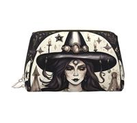 Magic Witch Witchcraft - Neceser de piel de primera calidad con estampado bohemio y bolsa portátil impermeable para maquillaje, Gold, Talla única