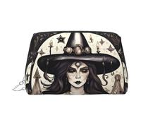 Magic Witch Witchcraft - Neceser de piel de primera calidad con estampado bohemio y bolsa portátil impermeable para maquillaje, Silver, Talla única