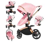 Magic ZC 360° Rotación Cuero PU Carrito Bebe 3 en 1, Carro 3 Piezas con Asiento Convertible Giratorio 360°, Carricoche Bebe Plegado con Un Solo Clic, Cochecito Tres Piezas (906 Pink)