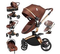 Magic ZC 360° Rotación Cuero PU Carrito Bebe 3 en 1, Carro 3 Piezas con Asiento Convertible Giratorio 360°, Carricoche Bebe Plegado con Un Solo Clic, Cochecito Tres Piezas (906 brown)