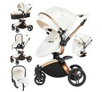 Magic ZC 360° Rotación Cuero PU Carrito Bebe 3 en 1, Carro 3 Piezas con Asiento Convertible Giratorio 360°, Carricoche Bebe Plegado con Un Solo Clic, Cochecito Tres Piezas (906 White)