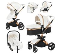 Magic ZC 360° Rotación Cuero PU Carrito Bebe 3 en 1, Carro 3 Piezas con Diseño Portátil Plegable de Un Clic, Cochecito Tres Piezas Carricoche Bebe con Empuje Reversible de Dos Vías (906 White)