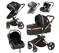 Magic ZC 360° Rotación Cuero PU Carrito Bebe 3 en 1, Carro 3 Piezas con Diseño Portátil Plegable de Un Clic, Cochecito Tres Piezas Carricoche Bebe con Empuje Reversible de Dos Vías (906 Black)