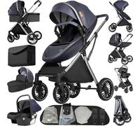 Magic ZC Carrito Bebe 4 en 1, Carrito Bebe con Diseño Portátil Plegable de Un Clic, Carro 4 Piezas con Empuje Reversible de Dos Vías, Cochecito Tres Piezas con Accesorios (688 Blue)