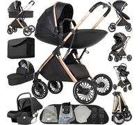 Magic ZC Carrito Bebe 4 en 1, Carro Bebe 4 Piezas Plegado Conveniente con Un Solo Clic, Carrito Bebes con Modo de Doble Empuje Reversible, Cochecito Bebes 3 Piezas Paisaje Alto (688 Black)