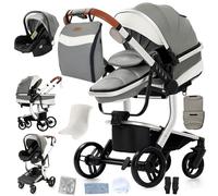 Magic ZC Cuero PU Carrito Bebe 3 en 1, Carrito Bebe con Diseño Portátil Plegable de Un Clic, Carro 3 Piezas con Empuje Reversible Dos Vías, Cochecito Tres Piezas con Accesorios (B518 Grey)