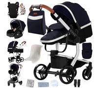 Magic ZC Cuero PU Carrito Bebe 3 en 1, Carrito Bebe con Diseño Portátil Plegable de Un Clic, Carro 3 Piezas con Empuje Reversible Dos Vías, Cochecito Tres Piezas con Accesorios (L518 Silver Blue)
