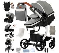 Magic ZC Cuero PU Carrito Bebe 3 en 1, Carrito Bebe con Diseño Portátil Plegable de Un Clic, Carro 3 Piezas con Empuje Reversible Dos Vías, Cochecito Tres Piezas con Accesorios (L518 Grey)