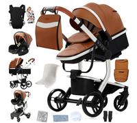 Magic ZC Cuero PU Carrito Bebe 3 en 1, Carrito Bebe con Diseño Portátil Plegable de Un Clic, Carro 3 Piezas con Empuje Reversible Dos Vías, Cochecito Tres Piezas con Accesorios (L518 Khaki)