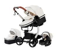 Magic ZC Cuero PU Carrito Bebe 3 en 1, Carro 3 Piezas con Diseño Portátil Plegable de Un Clic, Cochecito Tres Piezas con Empuje Reversible de Dos Vías, Carricoche Bebe con Accesorios (518 White)