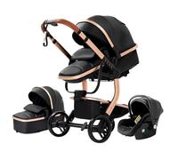 Magic ZC Cuero PU Carrito Bebe 3 en 1, Carro 3 Piezas con Diseño Portátil Plegable de Un Clic, Cochecito Tres Piezas con Empuje Reversible de Dos Vías, Carricoche Bebe con Accesorios (518 Black)
