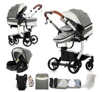 Magic ZC Cuero PU Carrito Bebe 3 en 1, Carro 3 Piezas Plegado Conveniente con Un Solo Clic, Coche Bebe con Modo de Doble Empuje Reversible, Cochecito Tres Piezas Paisaje Alto (L518 Grey)