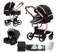 Magic ZC Cuero PU Carrito Bebe 3 en 1, Carro 3 Piezas Plegado Conveniente con Un Solo Clic, Coche Bebe con Modo de Doble Empuje Reversible, Cochecito Tres Piezas Paisaje Alto (B518 Black)