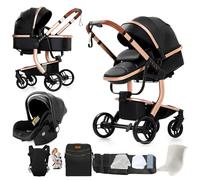 Magic ZC Cuero PU Carrito Bebe 3 en 1, Carro 3 Piezas Plegado Conveniente con Un Solo Clic, Coche Bebe con Modo de Doble Empuje Reversible, Cochecito Tres Piezas Paisaje Alto (L518 Black)