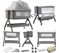 Magic ZC Cuna Colecho con Cambiador, Plegable Minicuna, Multifuncional Cuna Colecho Bebe, 3 Niveles de Altura Ajustables (X3 Grey)