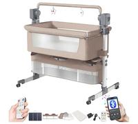 Magic ZC Eléctrico Bluetooth Inteligente Cuna Colecho Bebe, Cuna Next to me Convertible, 5 Engranajes de Balanceo y Control Remoto, Plegable Colecho Bebe con Colchon, Música (601 Beige)