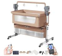 Magic ZC Eléctrico Bluetooth Inteligente Cuna Colecho Bebe, Cuna Next to me Convertible, 5 Engranajes de Balanceo y Control Remoto, Plegable Colecho Bebe con Colchon, Música (601 Brown)