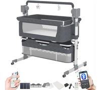 Magic ZC Eléctrico Bluetooth Inteligente Cuna Colecho Bebe, Cuna Next to me Convertible, Plegable Colecho Bebe con Colchon, 5 Engranajes de Balanceo y Control Remoto, Música (601 Grey)