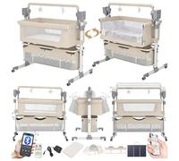 Magic ZC Eléctrico Bluetooth Inteligente Cuna Colecho Bebe, Cuna Next to me Plegable, Convertible Colecho Bebe con Colchon, Música, 5 Engranajes de Balanceo y Control Remoto (601 Beige)