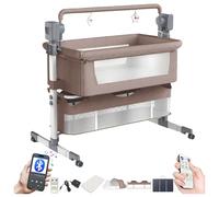 Magic ZC Eléctrico Bluetooth Inteligente Cuna Colecho Bebe, Cuna Next to me Plegable, Convertible Colecho Bebe con Control Remoto, Música, 5 Engranajes de Balanceo y Colchon (601 Khaki)