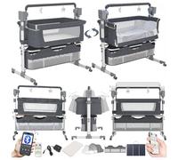 Magic ZC Eléctrico Bluetooth Inteligente Cuna Colecho Bebe, Cuna Next to me Plegable, Convertible Colecho Bebe con Control Remoto, Música, 5 Engranajes de Balanceo y Colchon (601 Grey)