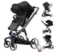 Magic ZC Eléctrico Inteligente Carrito Bebe Ruedas de PU y marco de Aluminio, Carrito Bebe con Diseño Portátil Plegable de Un Clic, Carro de Bebe con Empuje Reversible de Dos Vías (WL8 Black)