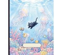 Magical Black Cat Underwater Adventure Themed Notebook | 9.25in x 7.5in | College Ruled | 110 Page Notebook: Dreamy Pastel Notebook for School, Journaling, and Creative Writing