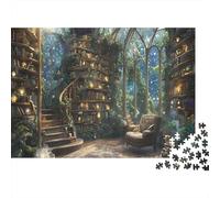 Magical Book Library 1000 Piezas Rompecabezas Adultos y Familia Escalera Oculta Mística en Bosque Brillante Premium Resistente Vibrante Desafiante 52x38cm/1000pcs