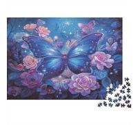 Magical Butterfly Garden 1000 Piezas Rompecabezas Relajación Adultos Gran Mariposa Azul Entre Rosas Florecientes Premium Resistente Desafiante Alivio Estrés 70x50cm/1000pcs