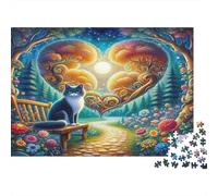 Magical Cat Garden Puzzle 1000 Piezas Material Reciclado Heart Design Puzzles para Niños Desde los 6 Años Juego Educativo Desafío Juguete Padre-Hijo 70x50cm/1000pcs