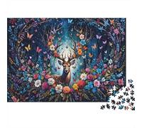 Magical Deer Forest 1000 Piezas Rompecabezas Adultos Ciervo Rodeado de Flores Silvestres Coloridas Premium Resistente Vibrante Desafiante Alivio Estrés 70x50cm/1000pcs