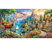 Magical-Deer-Garden-Scene Puzzle para Adultos 1000 Piezas Juego Educativo relajación Papel Reciclado Actividad en casa Regalo 70x50/1000pcs