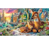 Magical-Deer-in-Fairy-Tale-Village 1000 Piezas Puzzle Educativo para Adultos Desafiante Papel Reciclado Idea 38x26/1000pcs