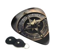 Magical Design - Juego de 6 púas de guitarra con diseño nórdico, brújula, con soporte de cuero para púas, llavero, bolsa para llaves de púa, púa de arte abstracto para guitarra eléctrica acústica