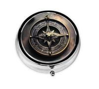 Magical Design Norse Runes Compass Pastillero portátil con 3 compartimentos, se puede poner en la cartera, bolsillo, ligero y cómodo, mini pastillero redondo