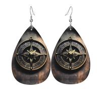 Magical Design - Pendientes de piel con diseño de brújula nórdica, para mujer, adecuados para el uso diario, fiestas, citas, etc., talla única, piel sintética, diamante