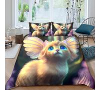Magical Fairy Cat Art Funda Edredon Juego de Ropa de Cama de 3 Piezas Impresión 3D Cierre de Magical Fairy Cat Arte Funda de Edredón Funda de Almohada a Juego Transpirable for Adolescentes