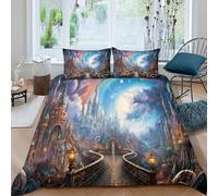 Magical Fairy Tale Funda Edredon Juego de Ropa de Cama de 3 Piezas Impresión 3D Cierre de Magical Fairy Tale Funda de Edredón Funda de Almohada a Juego Transpirable for Ancianos Double（200x200cm）