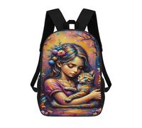 Magical Fantasy Artwork with Girl And Cat Mochila Escolar De Moda Para Papelería, Impermeable, Informal, Para El Campus, Actividades Al Aire Libre, Viajes Y Deportes 17inch