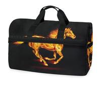 Magical Fire Horse - Bolsa de viaje dorada para hombres, mujeres, niños, niñas y adolescentes, bolsa de gimnasio deportiva de gran tamaño con compartimento para zapatos, bolsa de entrenamiento durante